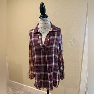 Democracy Vibrant Orange and Burgundy Checkered Top